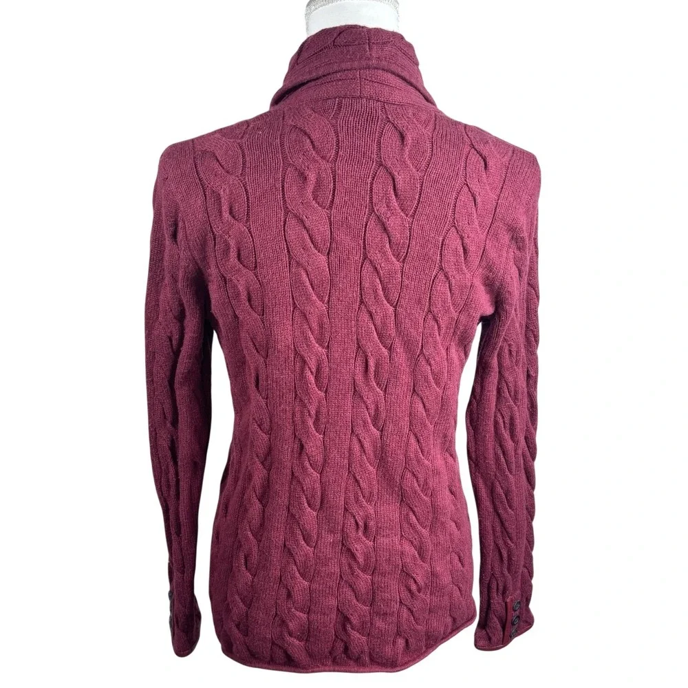 Talbots Cable Knit‎ Cardigan Sweater Jacket Size M Petite Cozy Chunky Wine